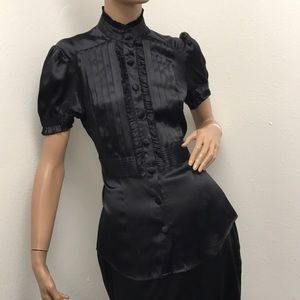 Bebe silk blouse pleats  ruffles small black